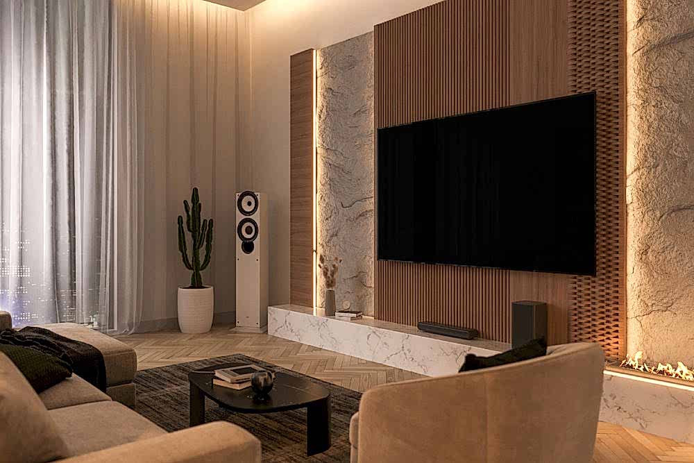 Led ışık ve bitkili salon dekorasyonu